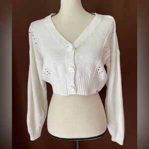 Hollister knit crochet cotton blend cropped oversized White Cardigan boho S/M